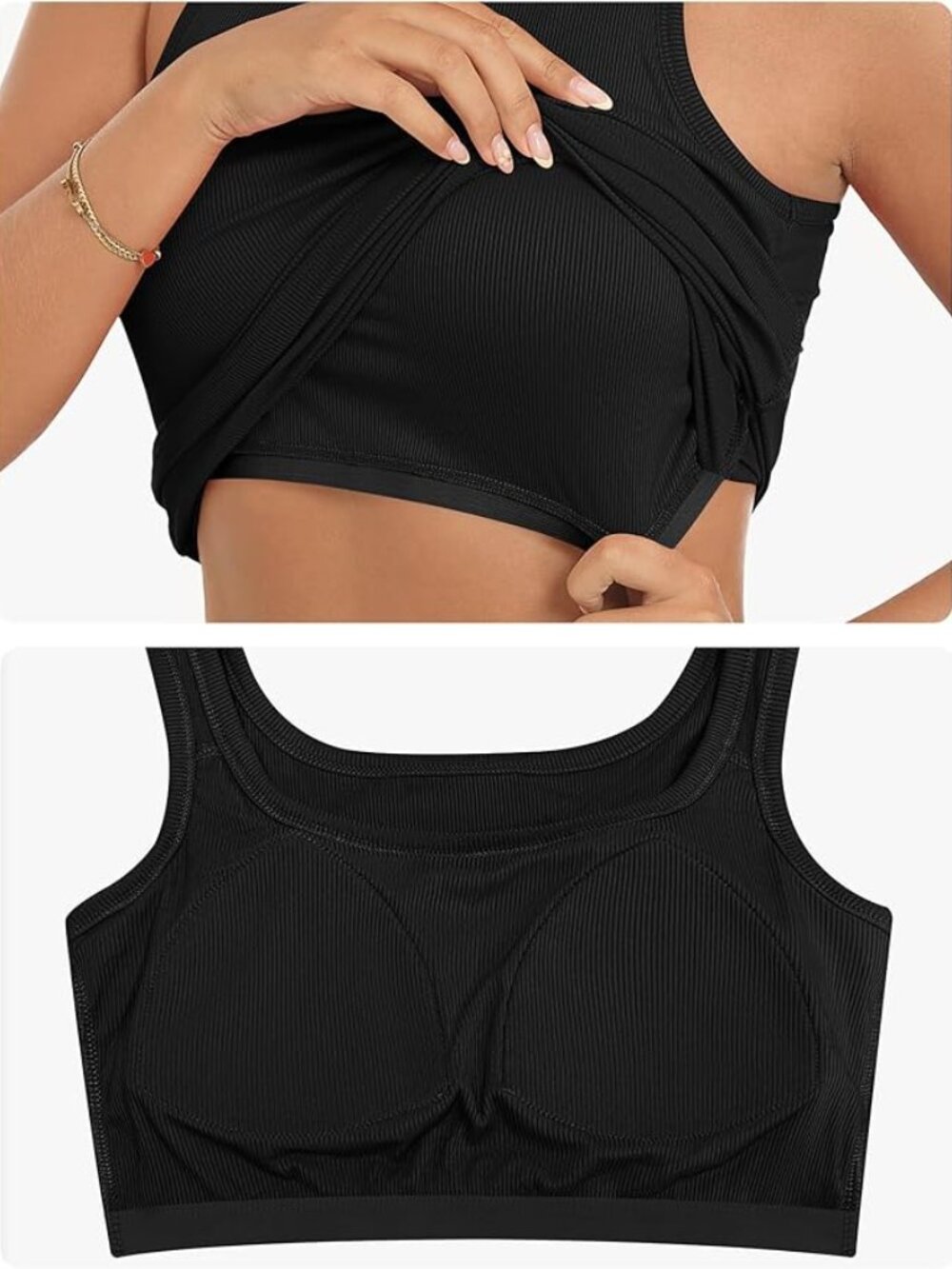Womens Tank Tops with Built in Bras Summer Square Neck Sleeveless Shirts Ribbed - Picture 2 of 2